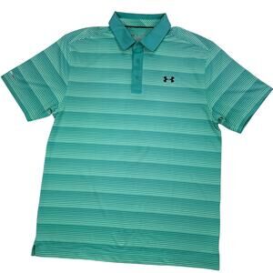 Under Armour Men's HeatGear Striped Golf Polo - Teal/Green - Size Large LG Loose
